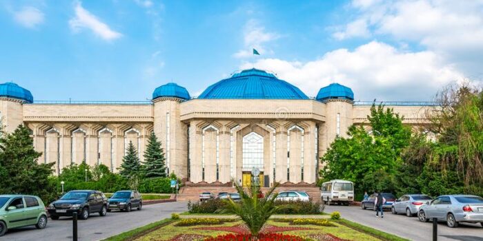 almaty-central-museum-state-republic-kazakhstan-view-main-entrance-gate-parked-cars-sunny-blue-sky-day-161180404